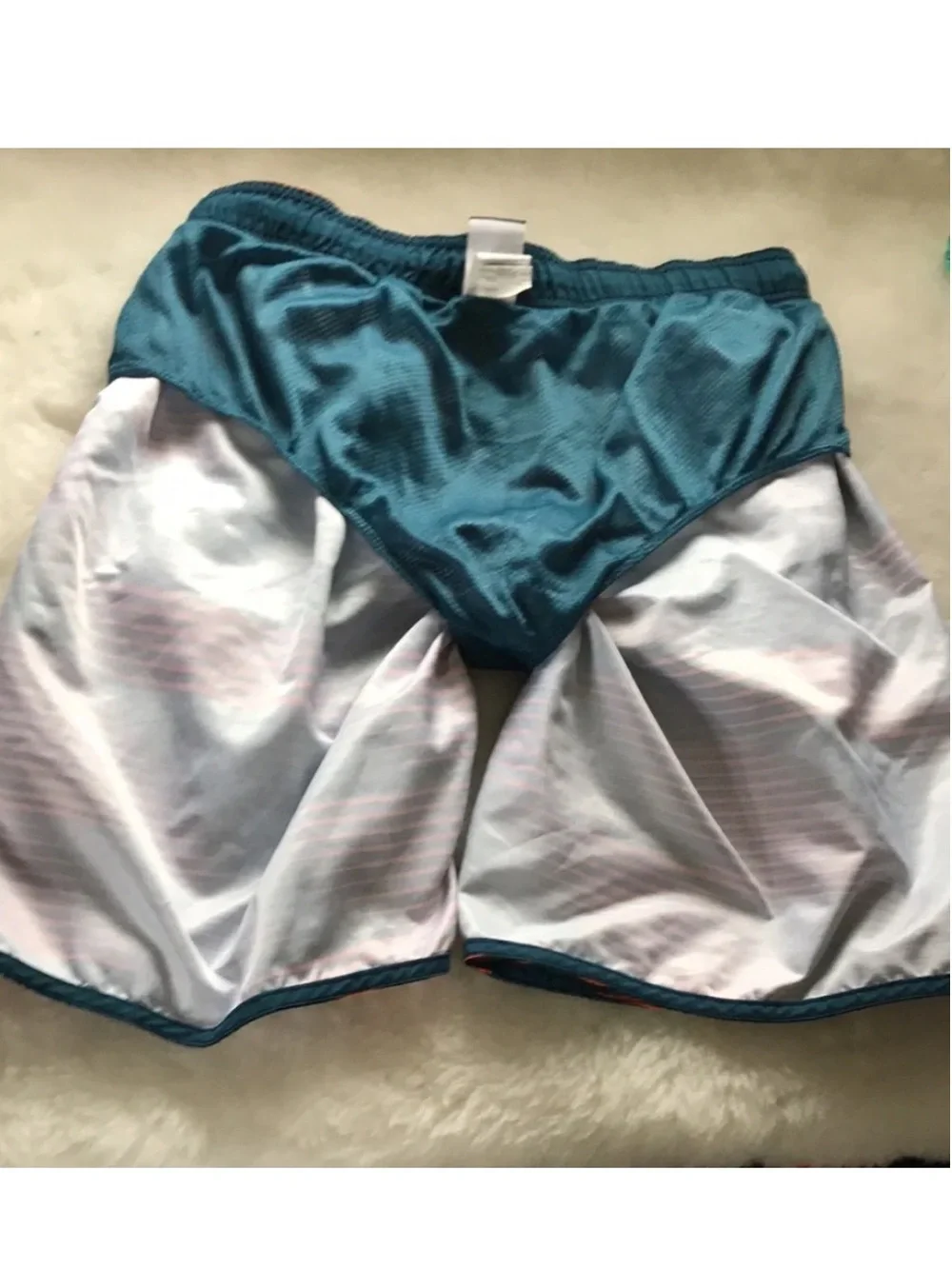 Nike teal orange modern stripe splatter board shorts L